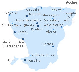 Map of Aegina Island, Saronic Islands, Greece