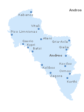 Map of Andros Island, Cyclades Islands, Greece