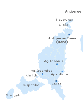 Map of Antiparos Island, Cyclades Islands, Greece