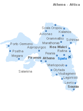 Map of Athens, Attica, Greece