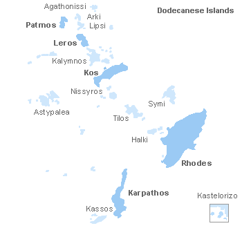 Map of Dodecanese Islands, Greece