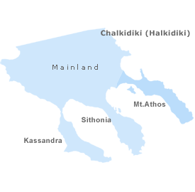 Map of Chalkidiki (Halkidiki), Macedonia, Greece