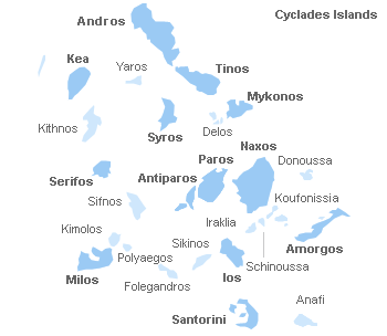 Map of Cyclades Islands, Greece