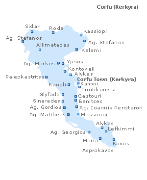 Map of Corfu Island, Ionian Islands, Greece
