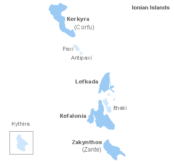 Map of Ionian Islands, Greece
