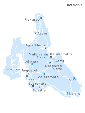 Map of Kefalonia Island, Ionian Islands, Greece