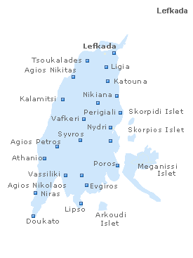 Map of Lefkada Island, Ionian Islands, Greece