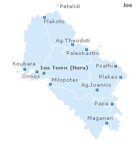 Map of Ios Island, Cyclades Islands, Greece