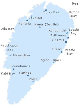 Map of Kea Island, Cyclades Islands, Greece