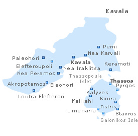 Map of Kavala & Thassos Island, Macedonia, Greece