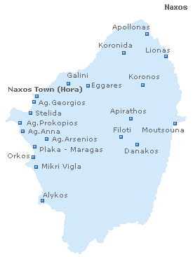 Map of Naxos Island, Cyclades Islands, Greece