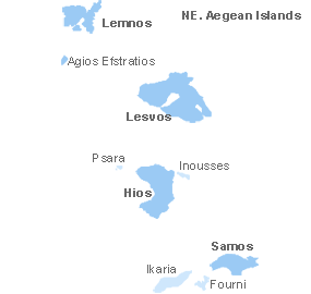 Map of NE Aegean Islands, Greece