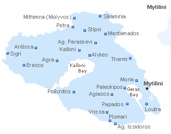 Map of Lesvos   Island, NE Aegean  Islands, Greece