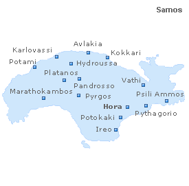 Map ofSamos Island, NE Aegean  Islands, Greece