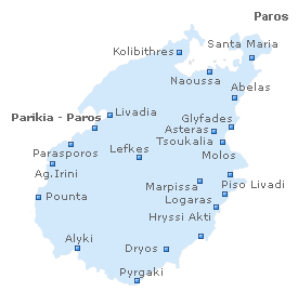 Map of Paros Island, Cyclades Islands, Greece