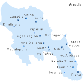 Map of Arcadia, Peloponnese