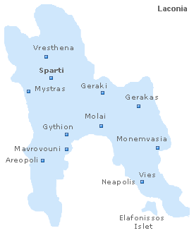 Map of Laconia, Peloponnese