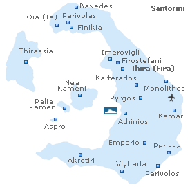 Map of Santorini Island, Cyclades Islands, Greece