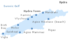 Map of Hydra Island, Saronic Islands, Greece