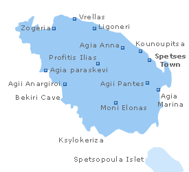 Map of Spetses Island, Saronic Islands, Greece