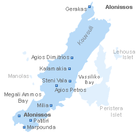 Map of Alonissos Island, Sporades Islands, Greece