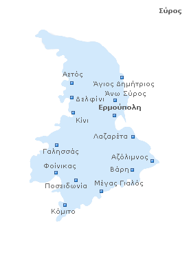 Map of Syros Island, Cyclades Islands, Greece