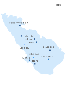 Map of Tinos Island, Cyclades Islands, Greece
